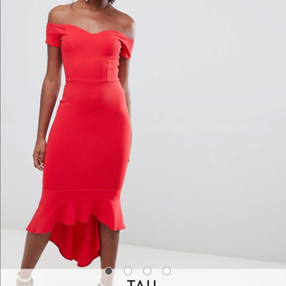 ASOS Midi Red Off The Shoulder Dress